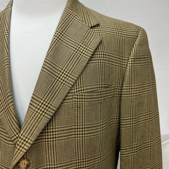 Men's Hart Schaffner Marx Softly Tailored Windowpane Plaid 43R Tan Blazer Jacket - Picture 6 of 9